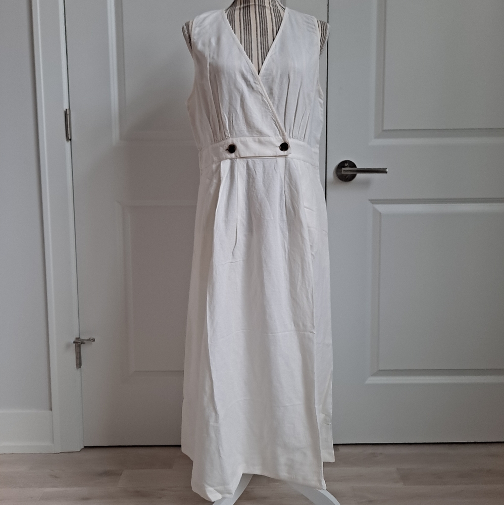 Madewell Button-Waist Linen Midi Dress Sz 12